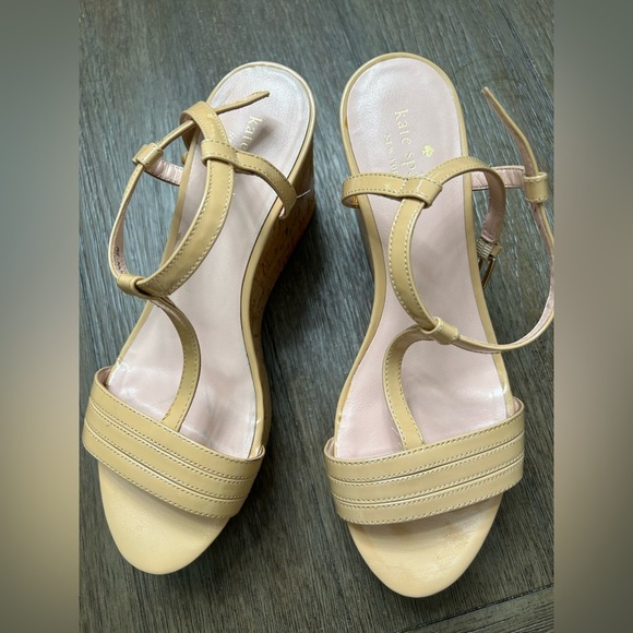 Kate Spade Tan Wedge Sandals with‎ Ankle Straps Size 8 - Picture 1 of 12